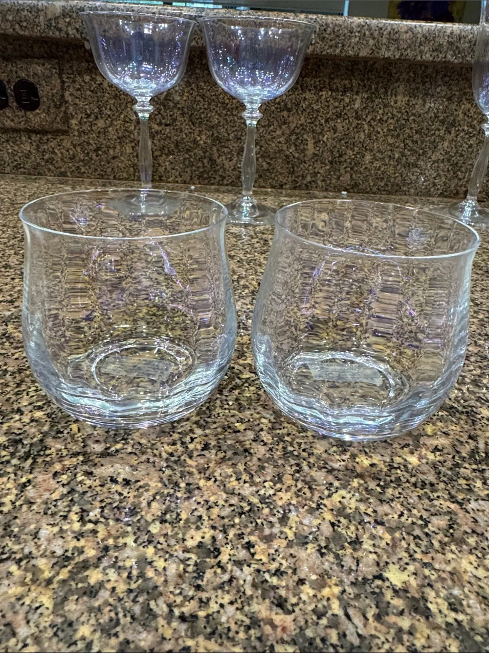 Anthropologie Iridescent Clear Stem and Coupe Glasses